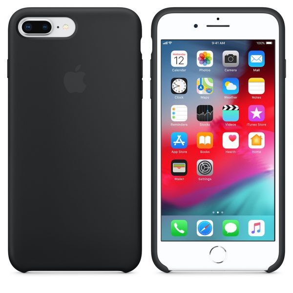 iPhone 8 Plus Silicone Case Black back and front